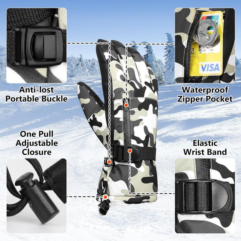 Odtmger Snow Gloves,Touchscreen Ski Mittens,Warm Cold Weather Ski Gloves for Parent Boys Girls - Image 4